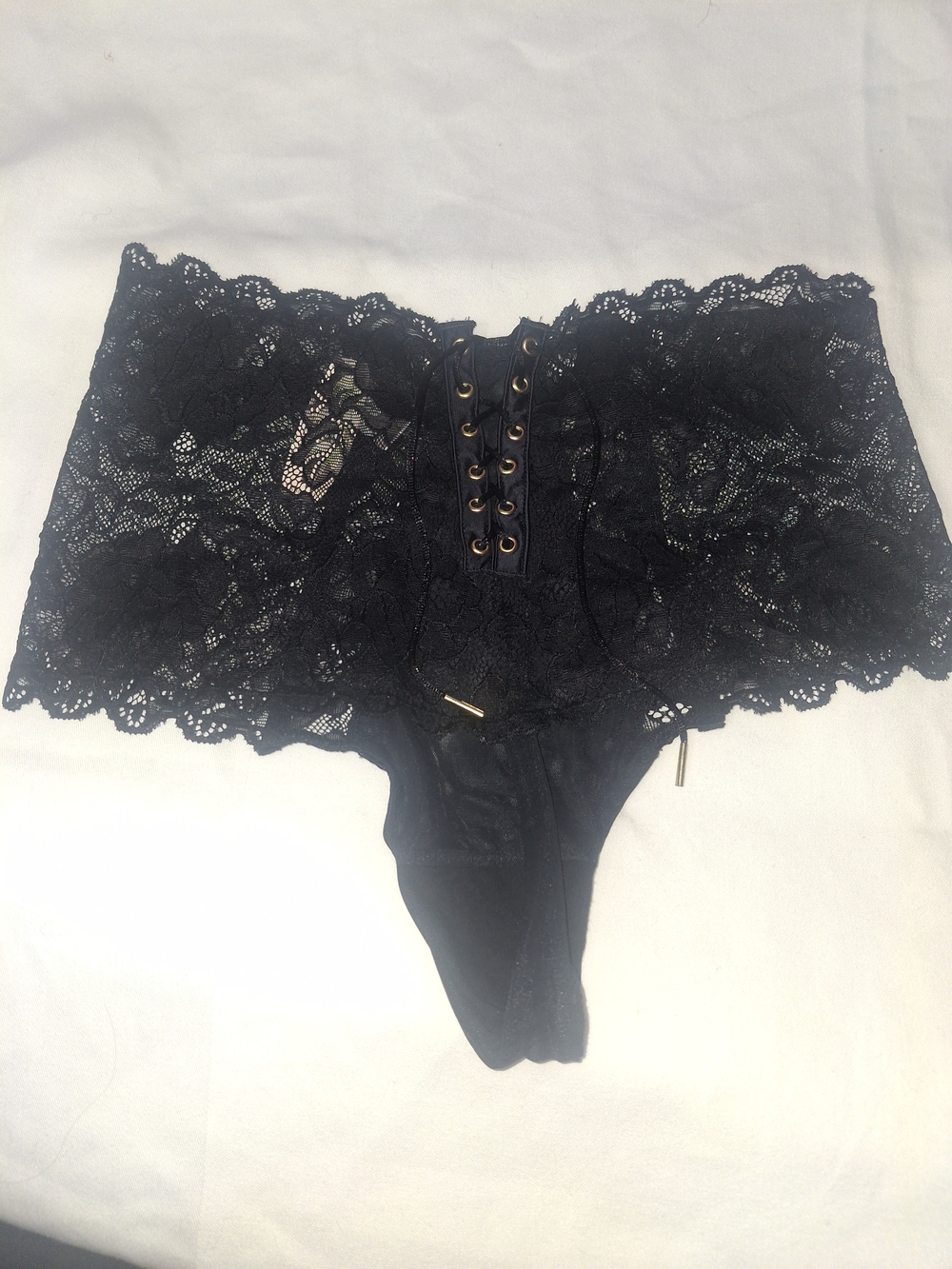 Victoria Secret Corset Black  Lace Brief with Scalloped Trim